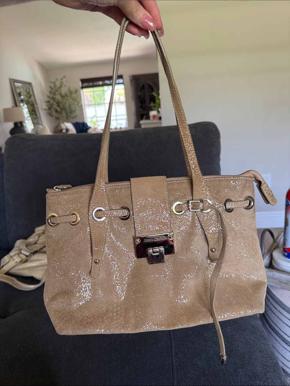 Jimmy Choo Glittered Taupe Patent Tote